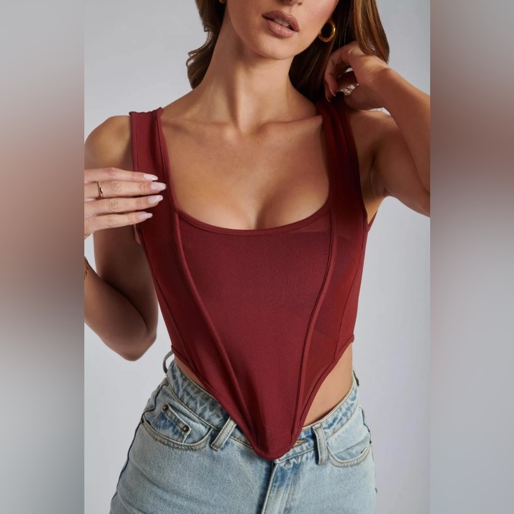 Meshki Azar Mesh Corset with Binding in Deep Wine - Size L